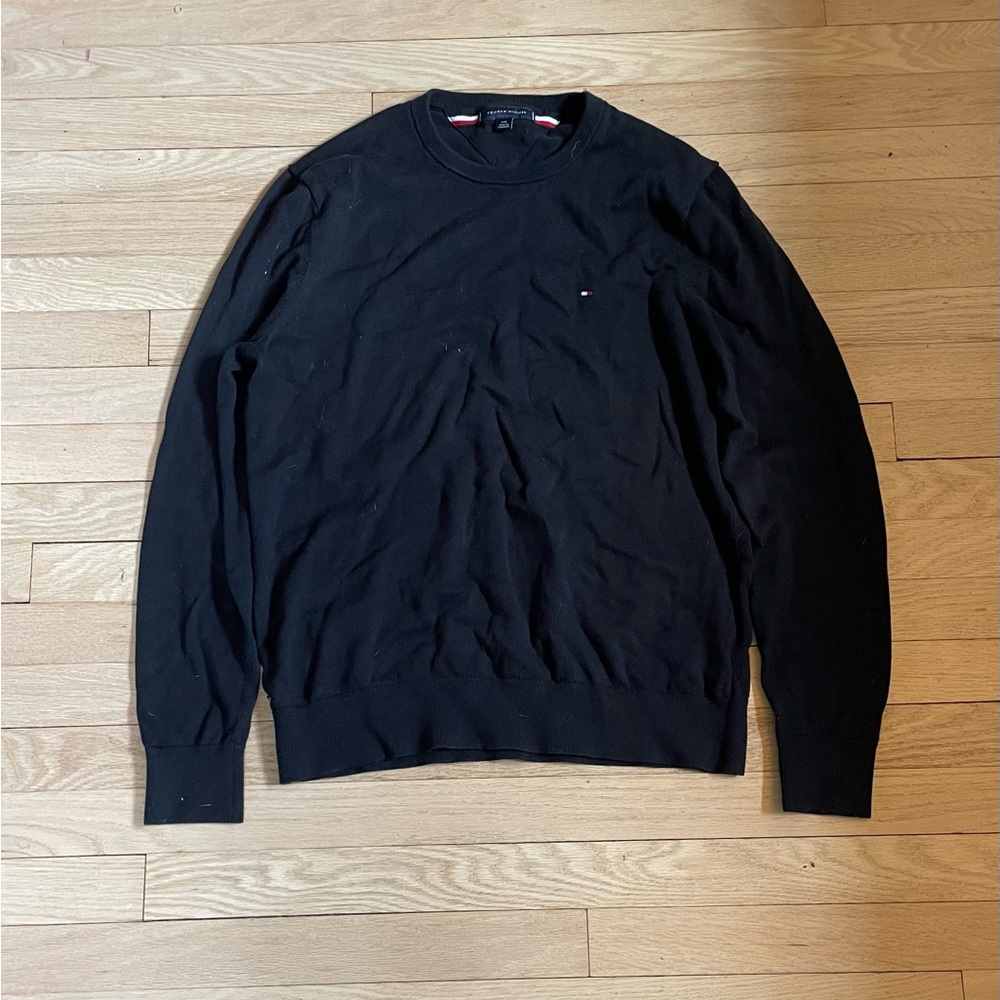 Tommy Hilfiger Black Crewneck Sweater with Ribbed Details